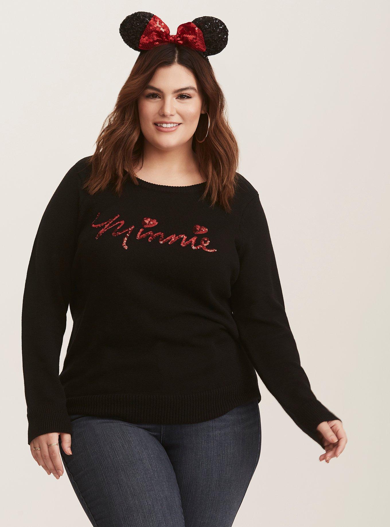 Plus Size Disney Minnie Mouse Black Sequin Sweater, DEEP BLACK, alternate