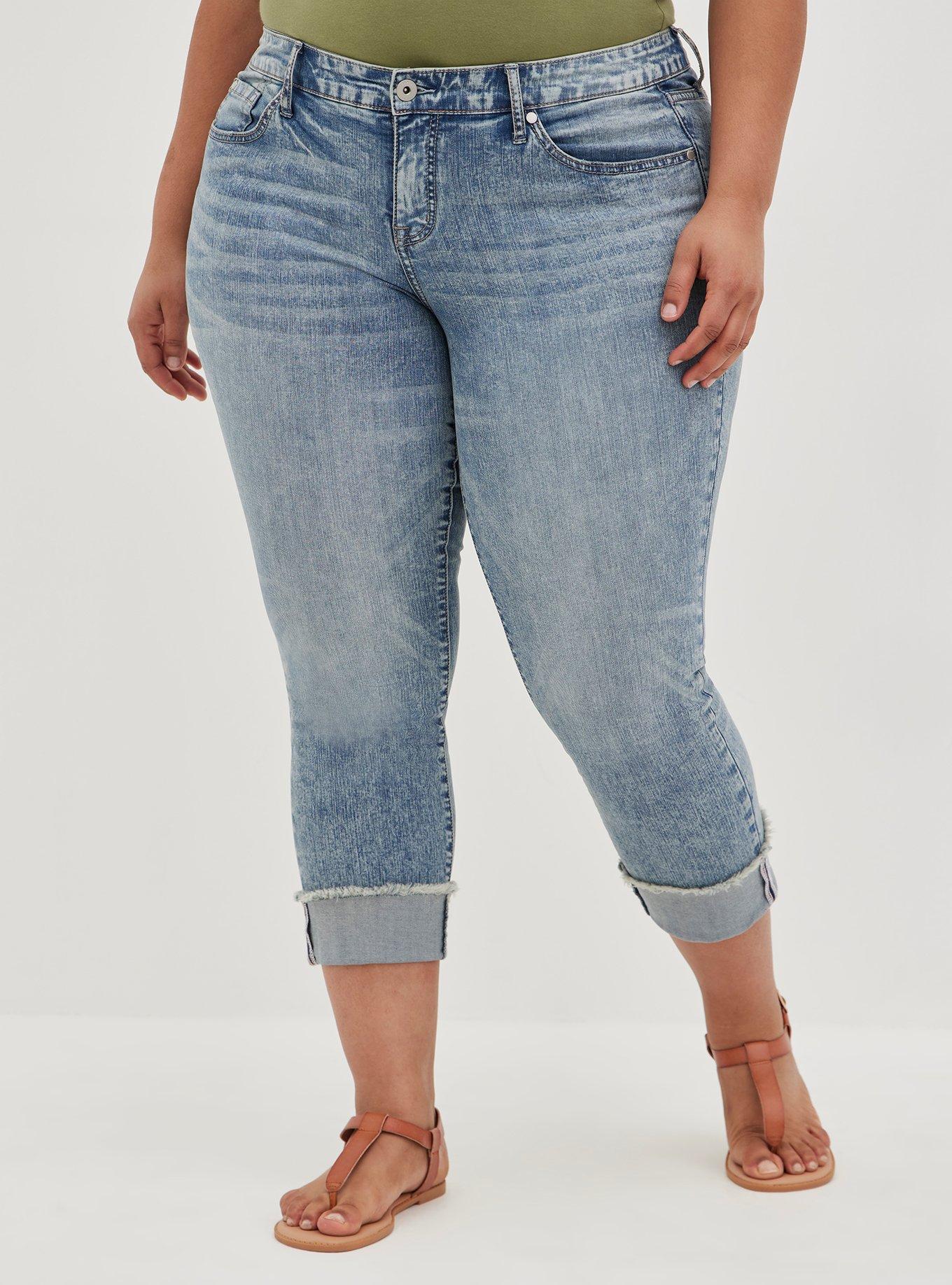 Plus Size - Crop Boyfriend Straight Vintage Stretch Mid-Rise