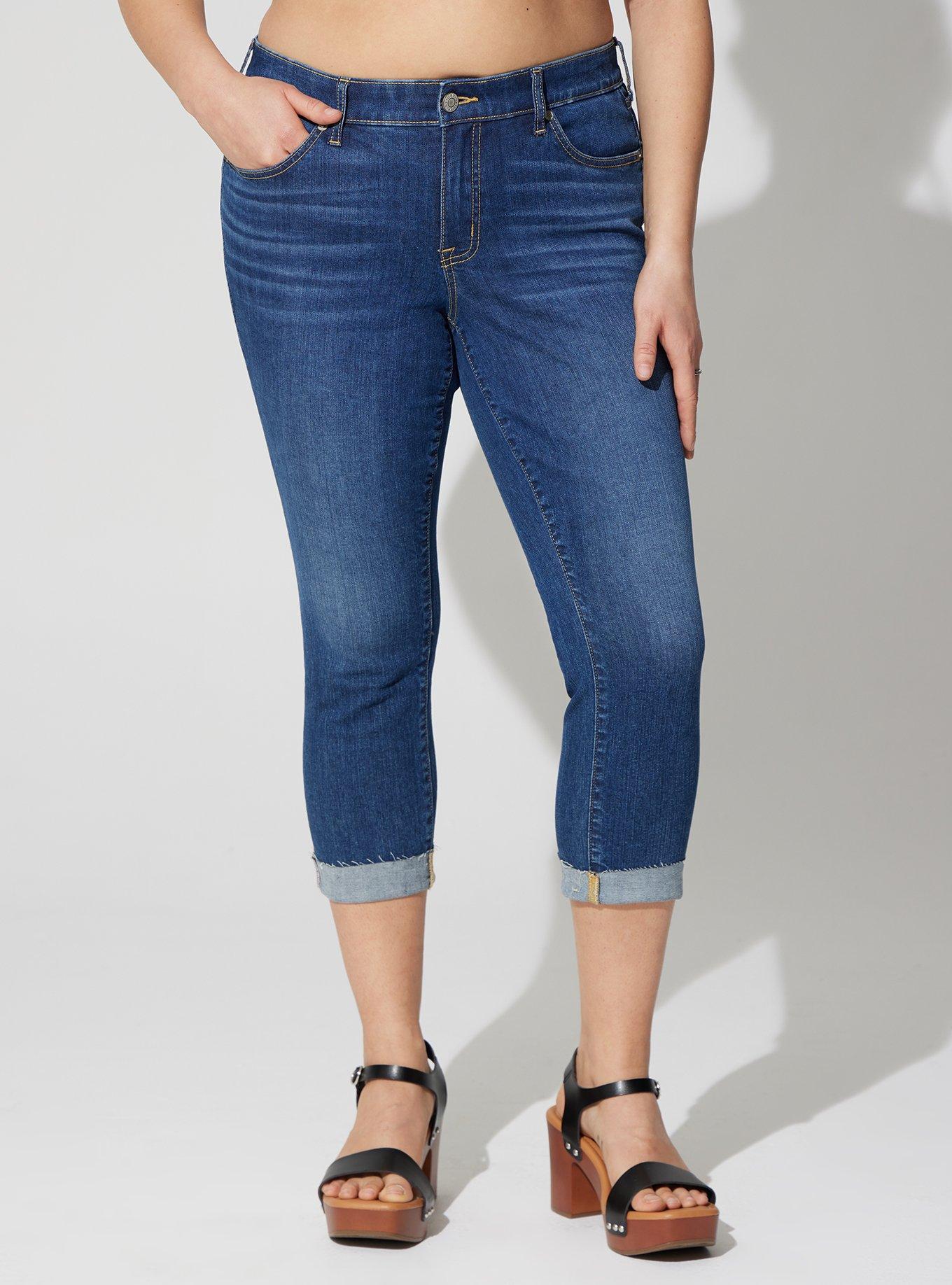 Plus Size - Crop Boyfriend Straight Vintage Stretch Mid-Rise Jean