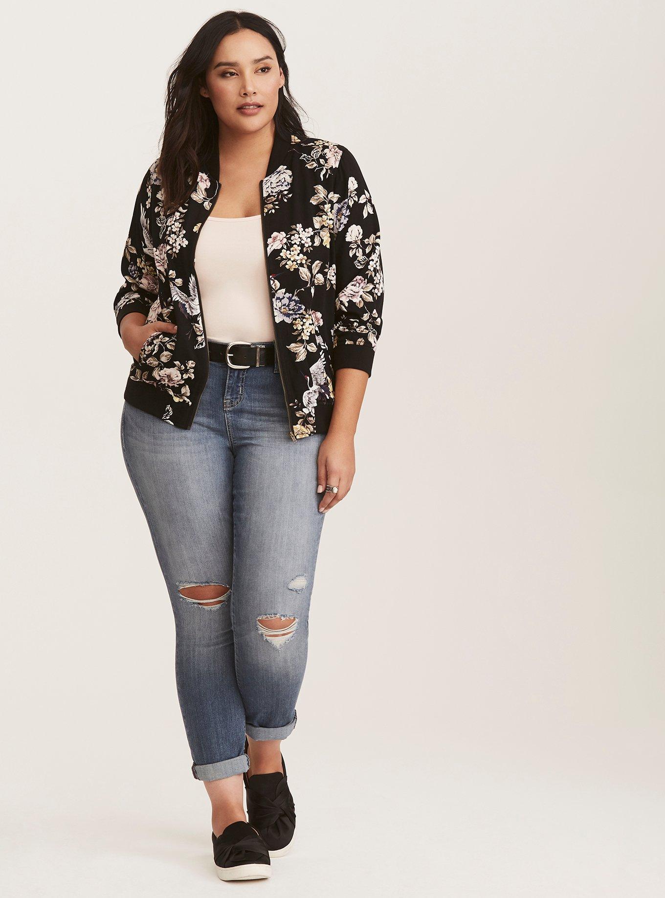 Plus Size - Purple Satin Embroidered Bomber Jacket - Torrid