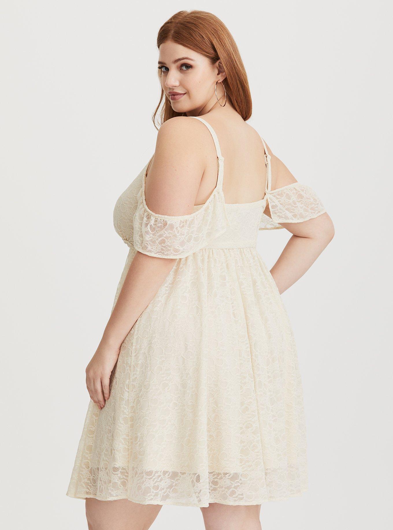 Cold shoulder white lace hot sale dress