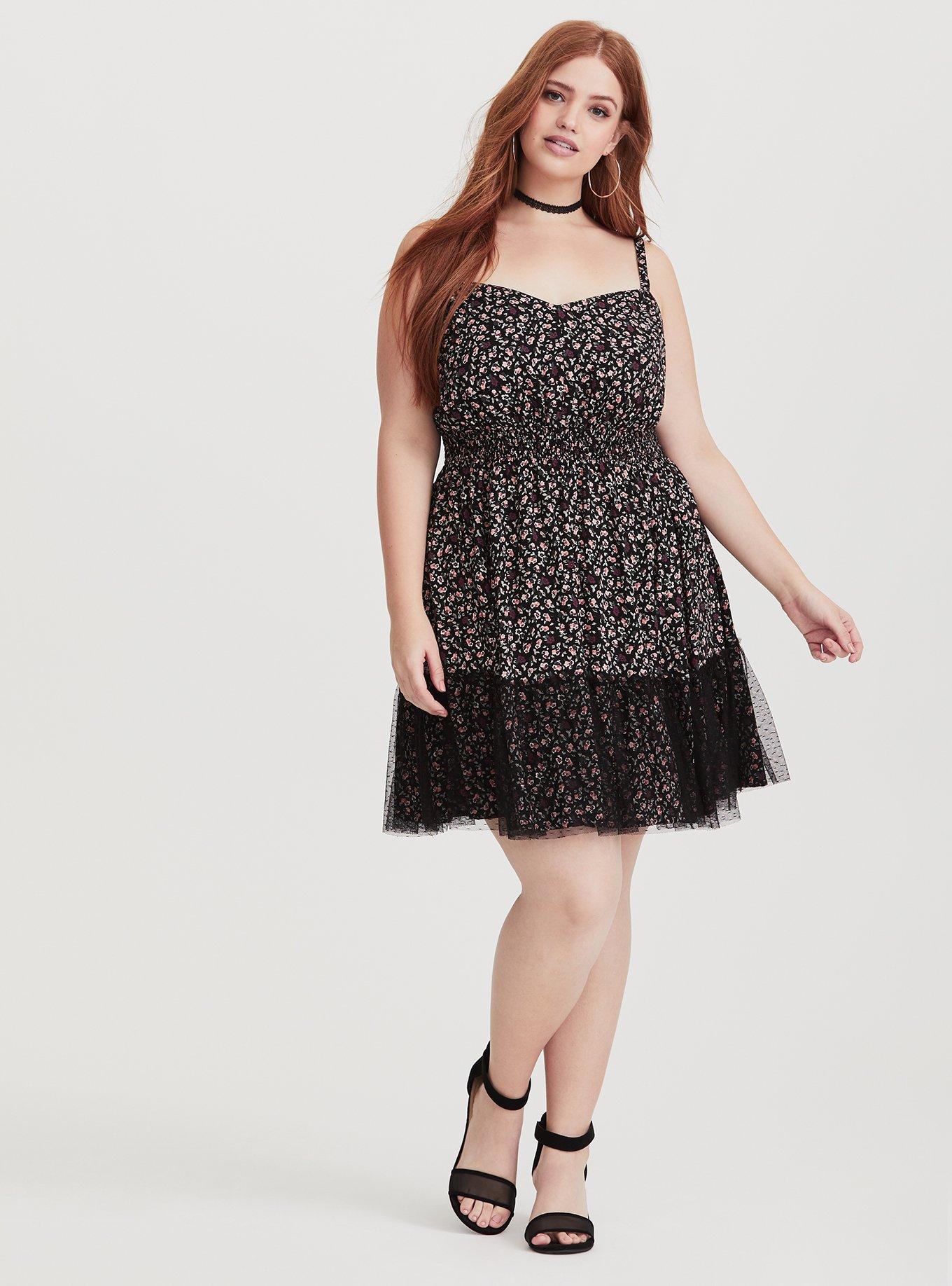 Plus Size - Black Floral Lace Overlay Challis Dress - Torrid