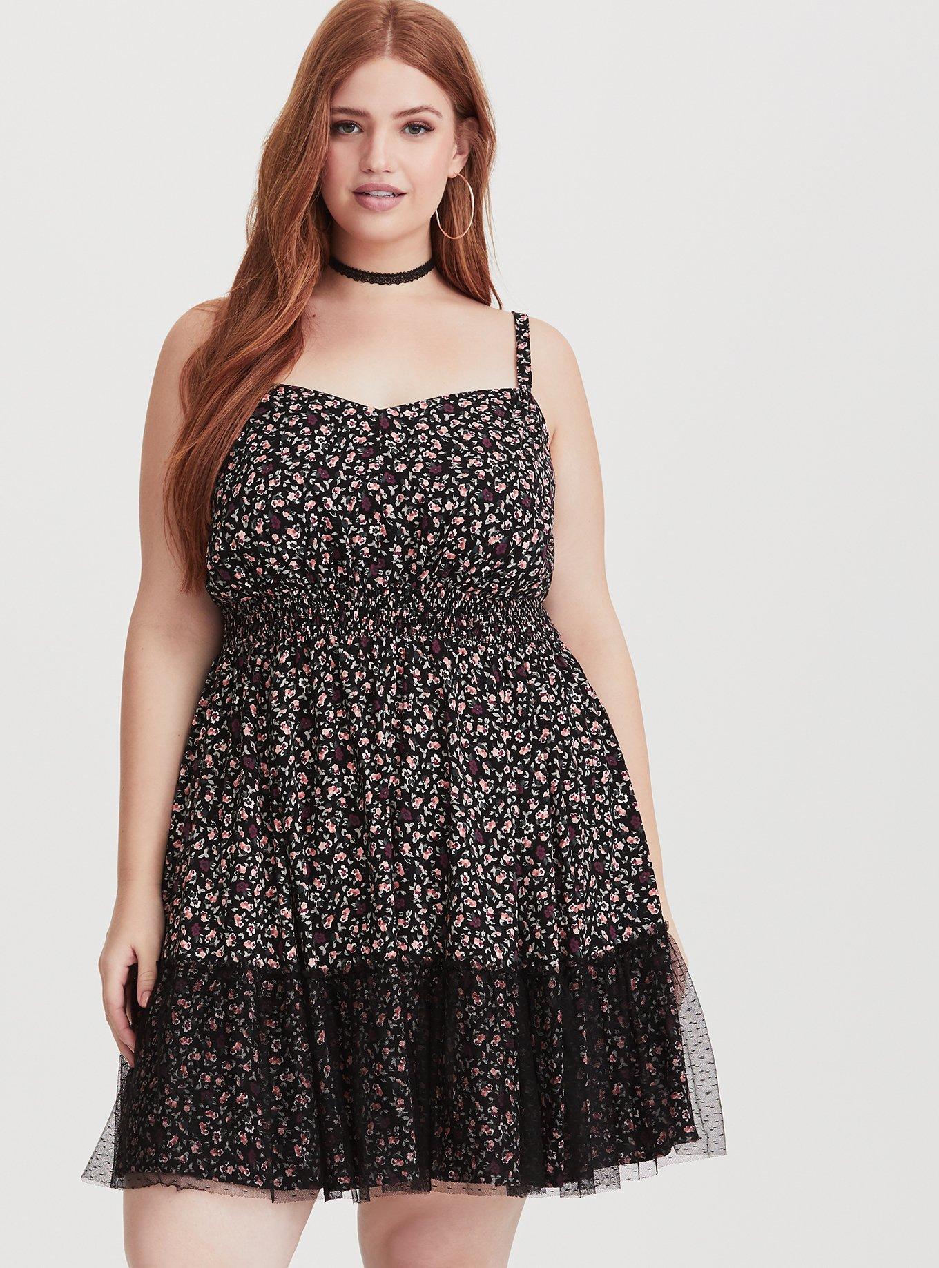 Plus Size - Black Floral Lace Overlay Challis Dress - Torrid