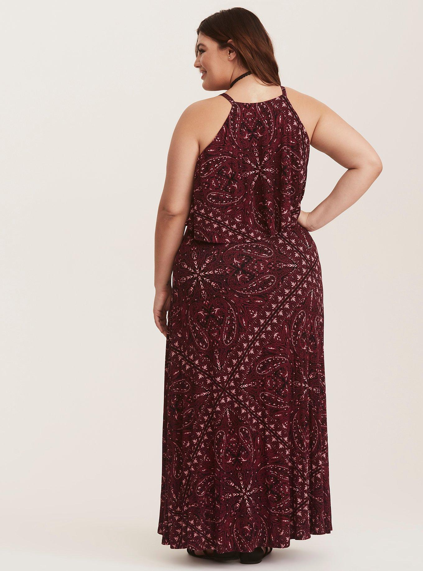 Plus Size - Burgundy Paisley Jersey Maxi Dress - Torrid