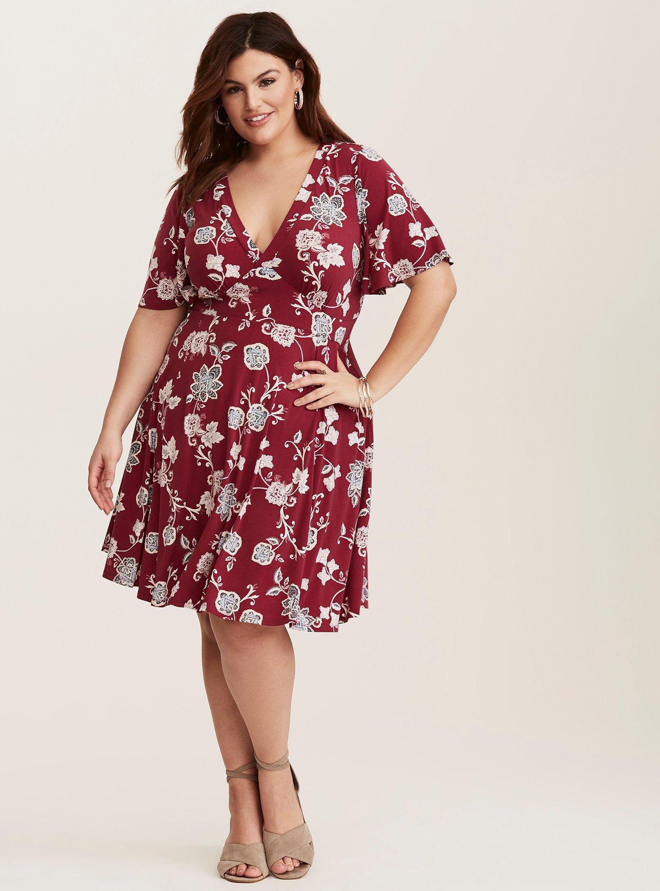 plus size burgundy floral dress Plus Size Exquisite Square Neckline Tea length Wedding Guest Dresses w main image 0