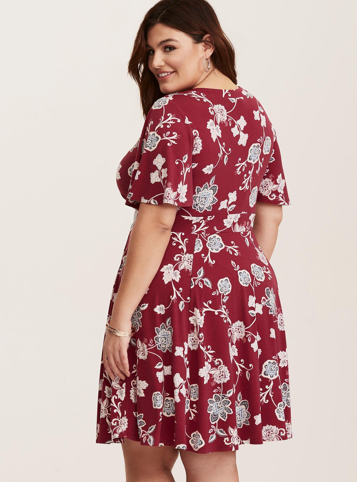 Plus Size - Burgundy Floral Stretch Knit Dress - Torrid