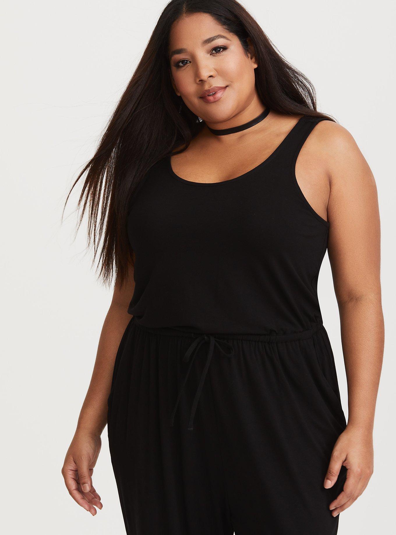 Black Womens Plus Size Jersey Jumpsuit