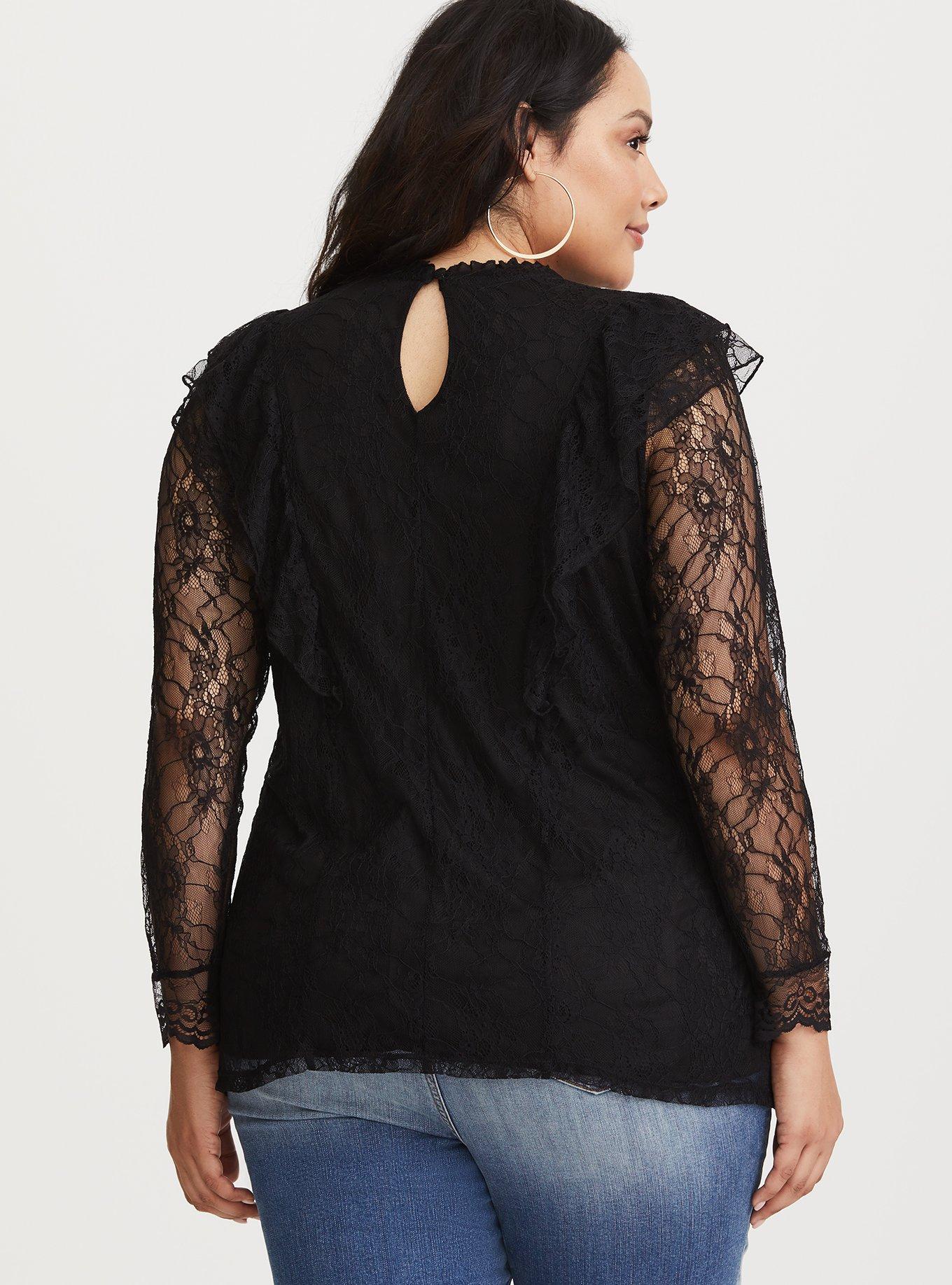 Plus Size - Runway Collection - Black Lace Ruffle Top - Torrid