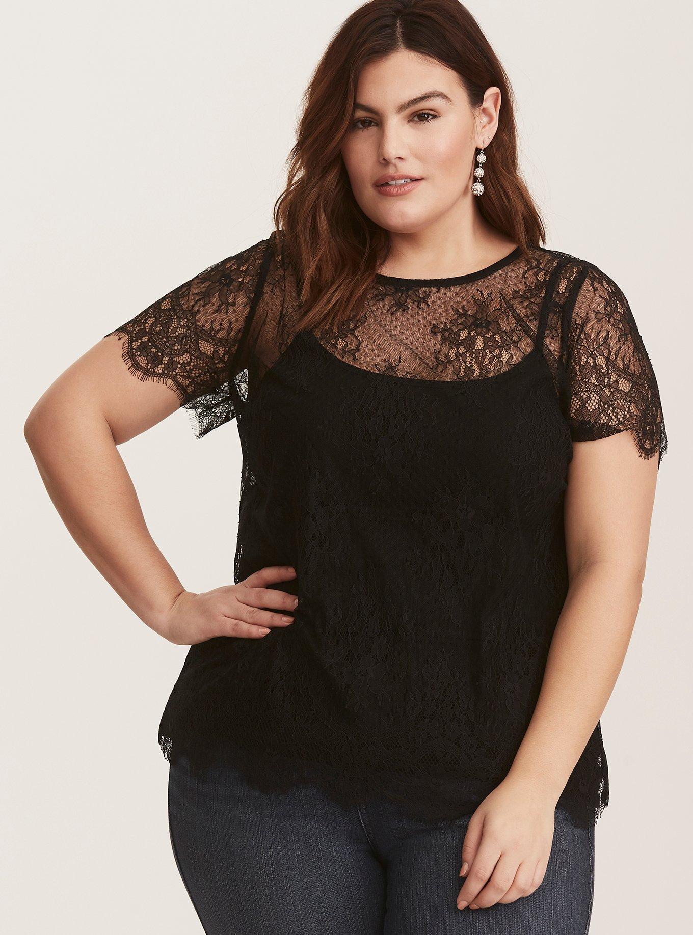 Plus Size - Black Sheer Lace Tee - Torrid