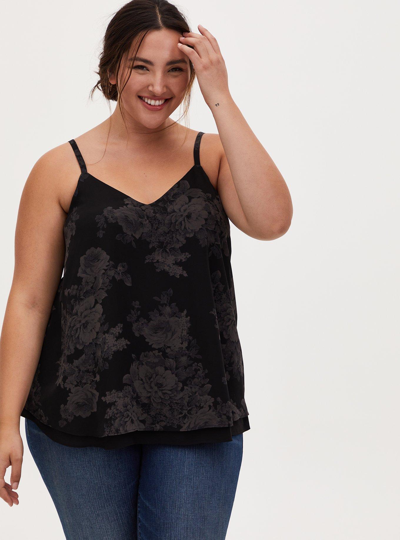 Plus Size Swing Lace Flowy Tank Top for Women Cami with Built-in Bra Basic  Tops