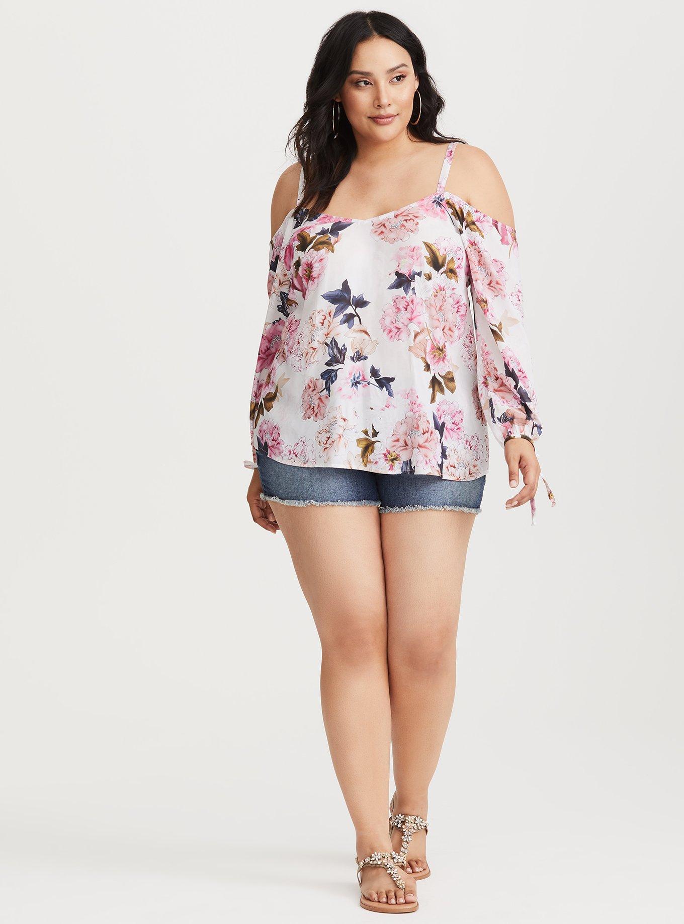 Runway Collection - Floral Chiffon Cold Shoulder Tie Blouse, NONEC, alternate