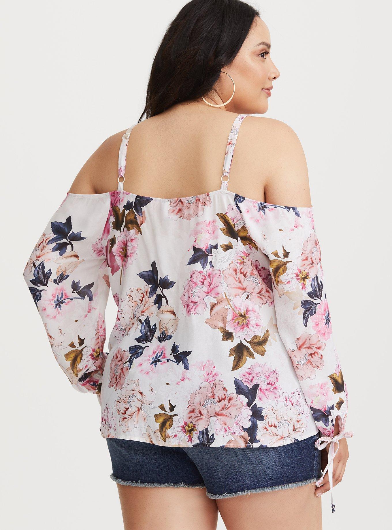 Runway Collection - Floral Chiffon Cold Shoulder Tie Blouse, NONEC, alternate