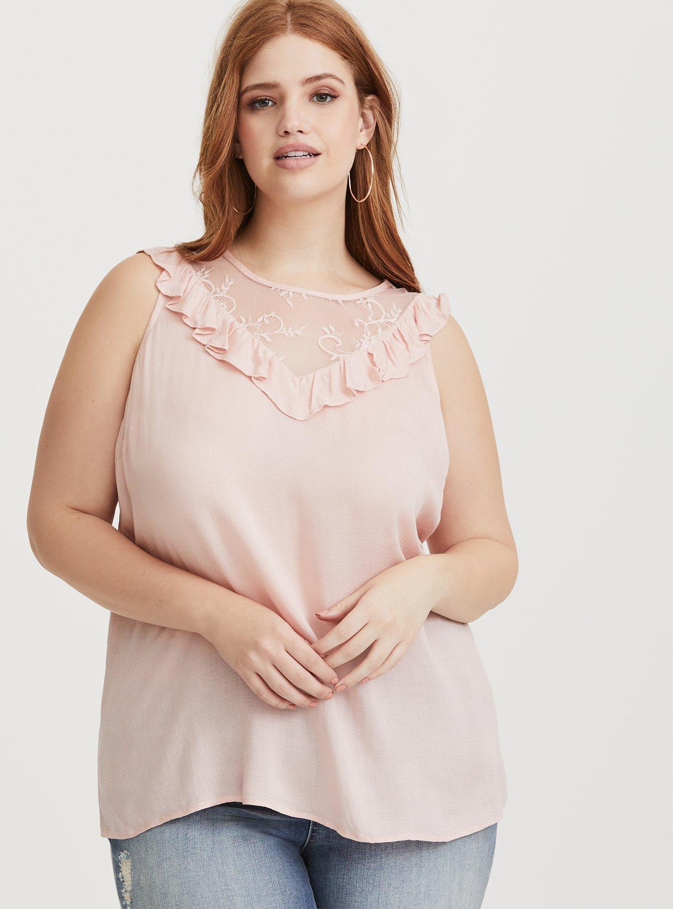 Plus Size Blush Pink Illusion Textured Tank, BLUSH, hi-res