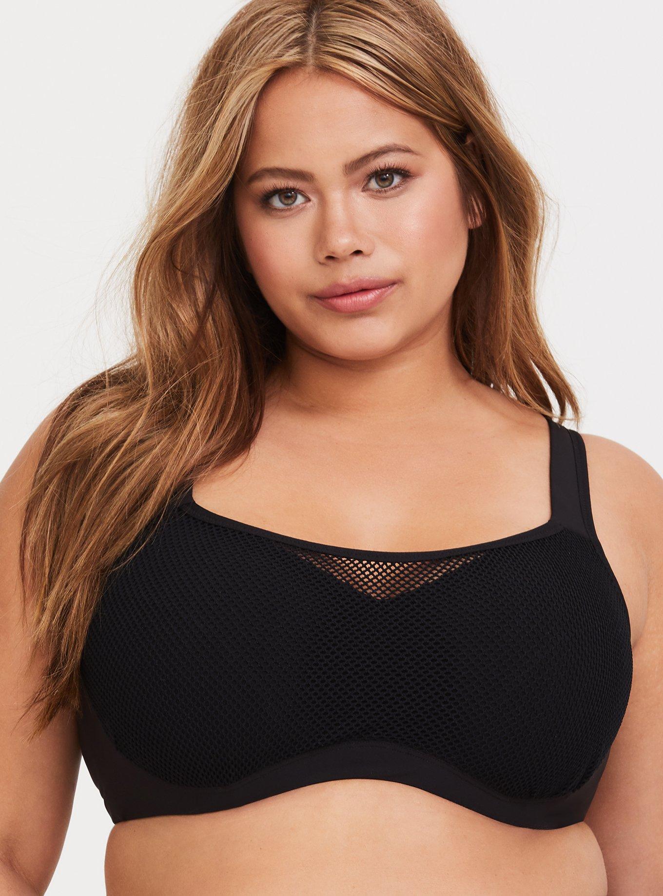 Black Mesh & Microfiber Sports Bra, RICH BLACK, hi-res