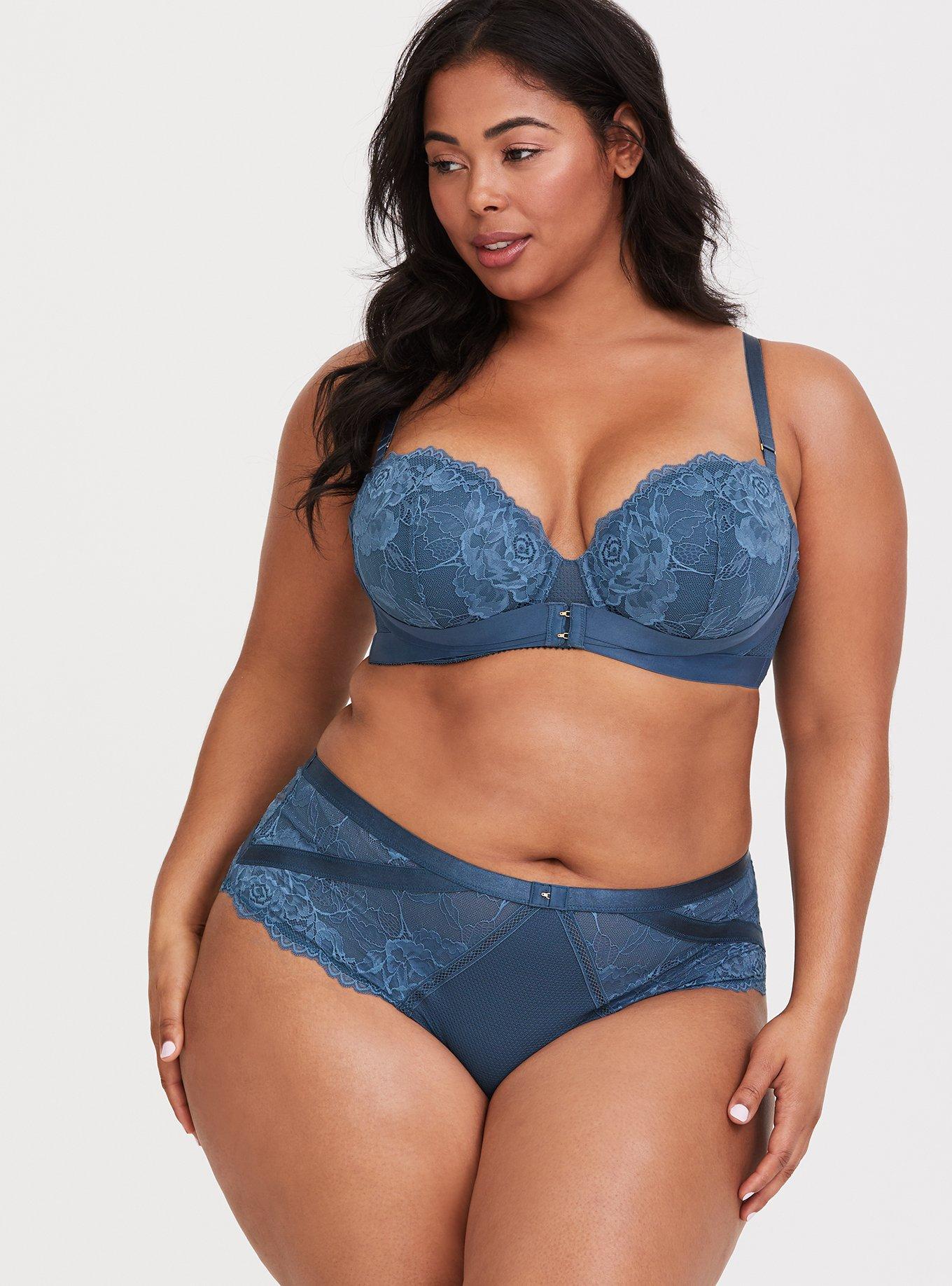 Blue Microfiber & Lace Cheeky Panty, BLUE, alternate
