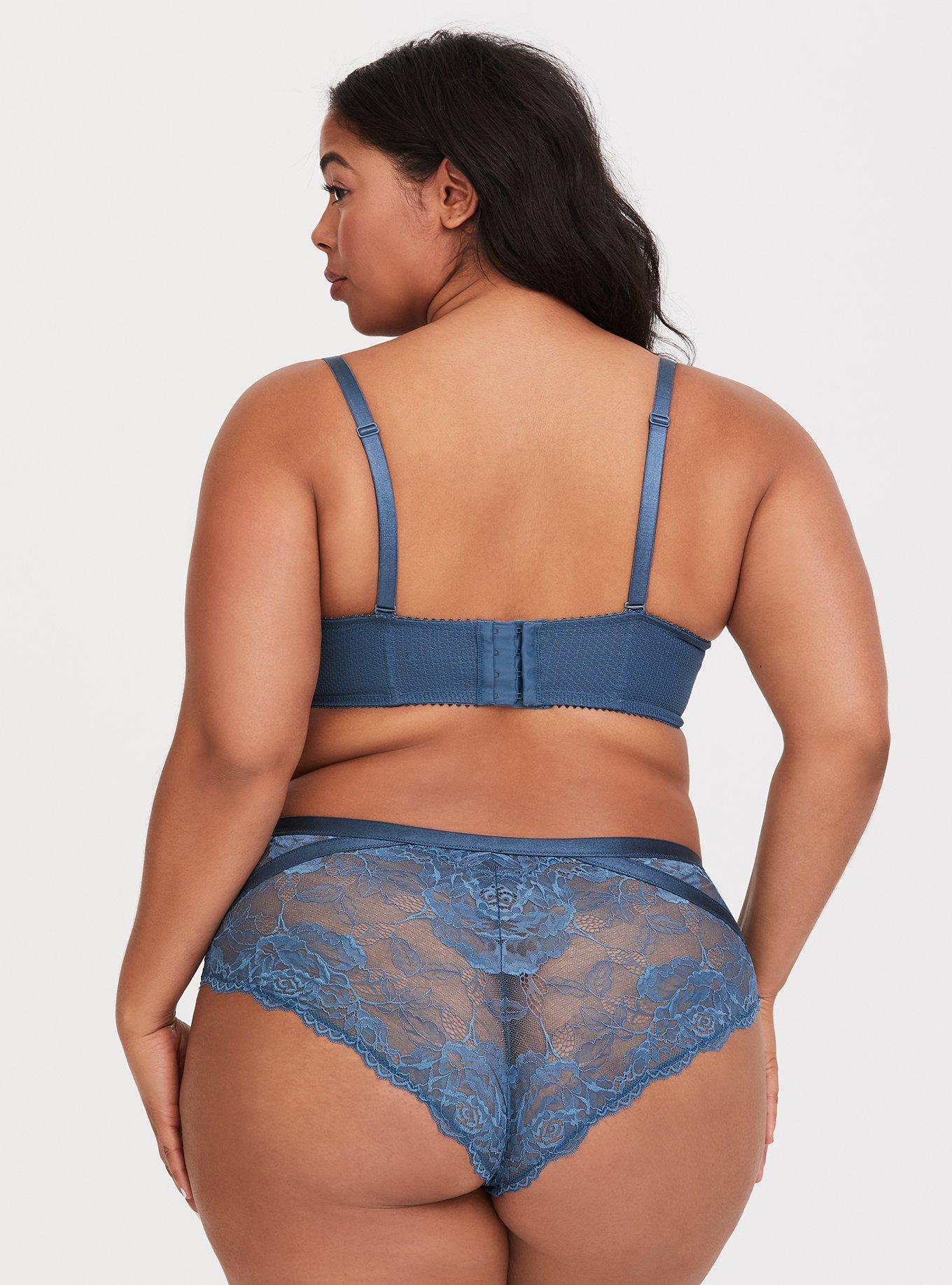 Blue Microfiber & Lace Cheeky Panty, BLUE, alternate