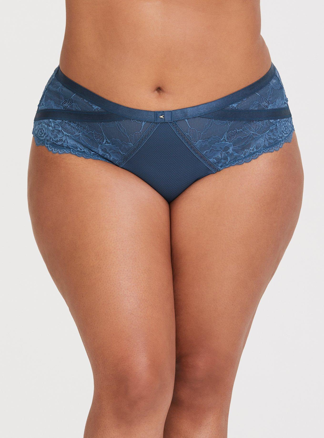 Blue Microfiber & Lace Cheeky Panty, BLUE, hi-res