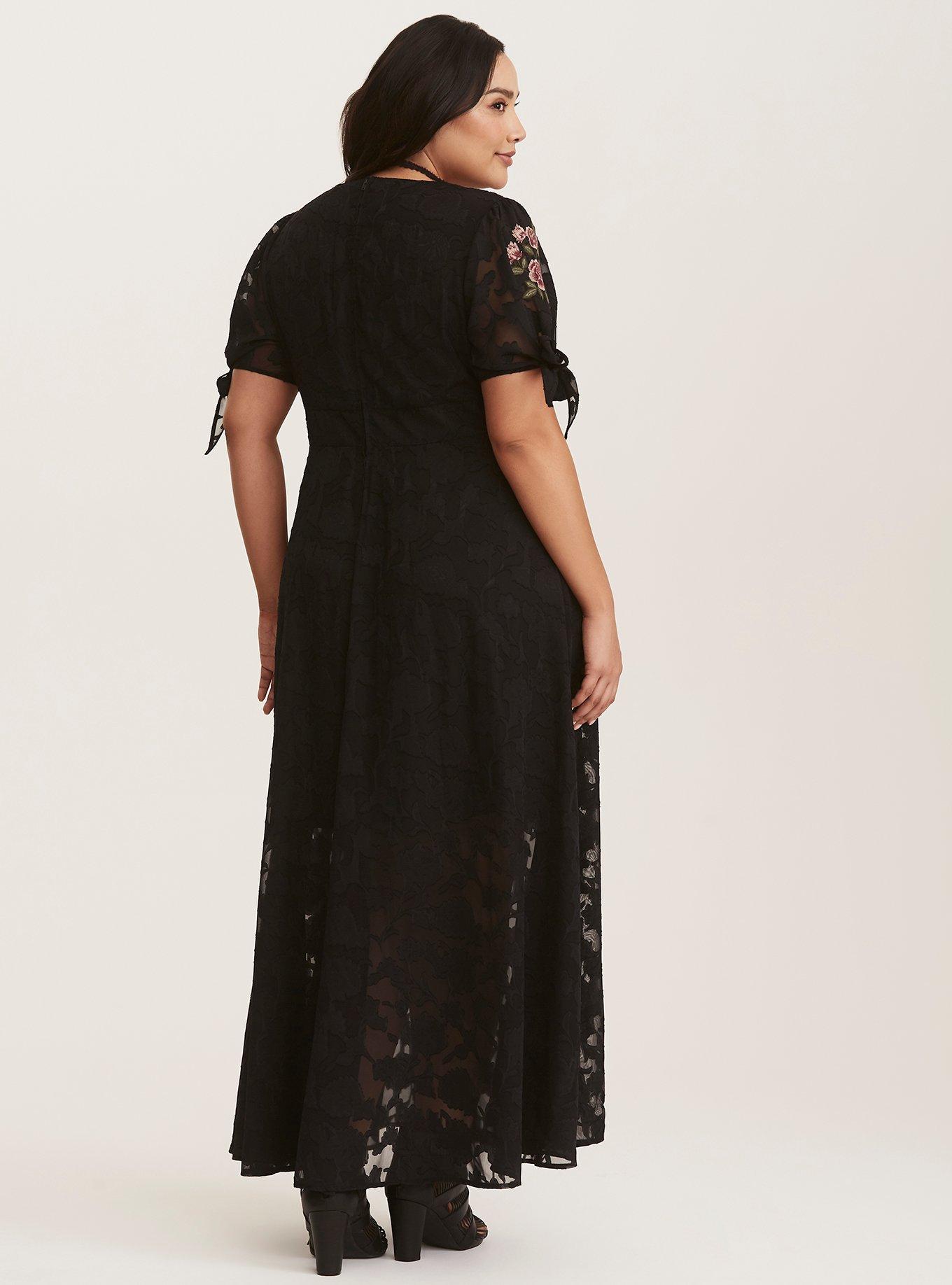 Plus Size - Black Floral Embroidered Chiffon Maxi Dress - Torrid