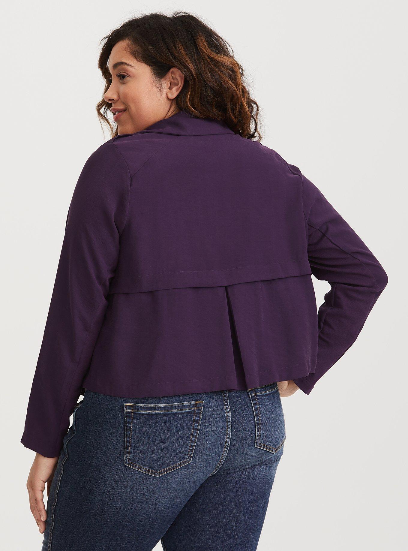 Plus Size Twill Drape Front Jacket, PURPLE INDIGO, alternate