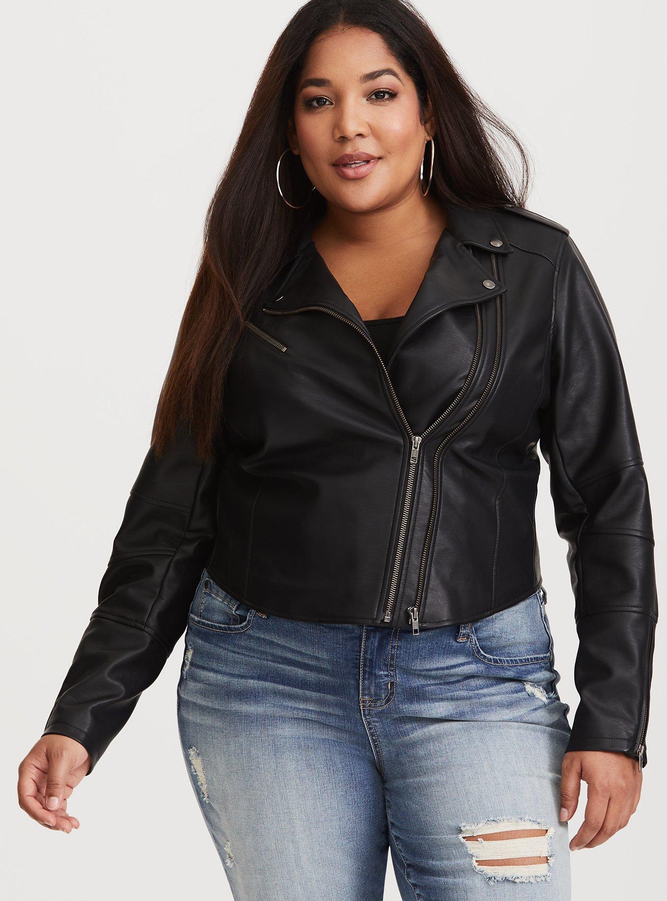 Hannah Banana Black Flowered Faux Leather Jacket 6