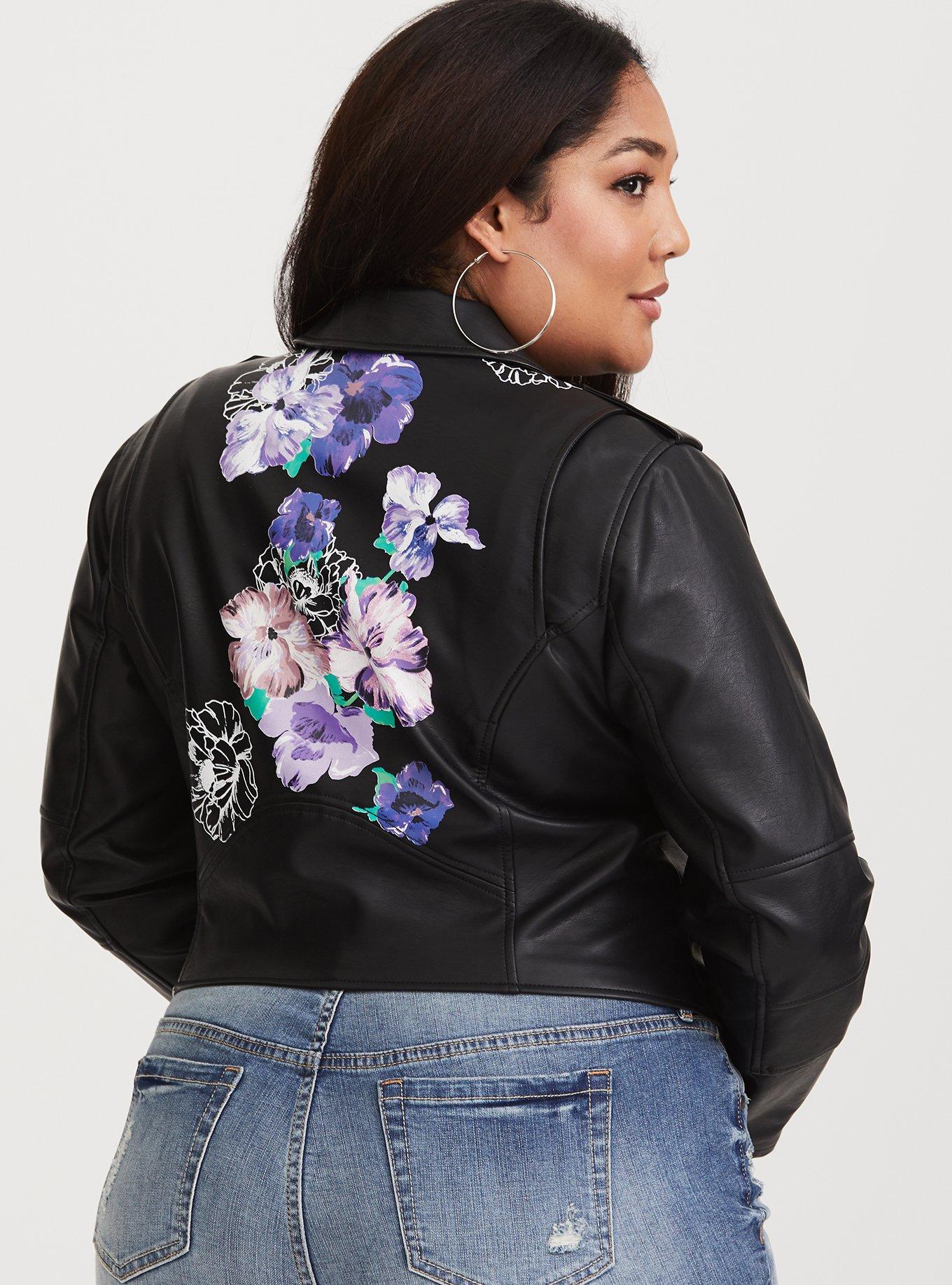 Floral Embroidered Leather Moto Jacket