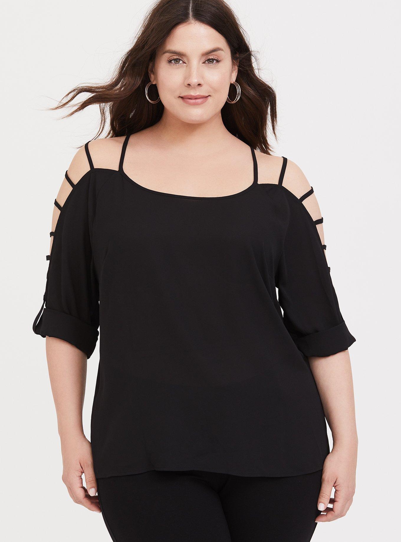 Plus Size - Black Ladder Cut Georgette Blouse - Torrid