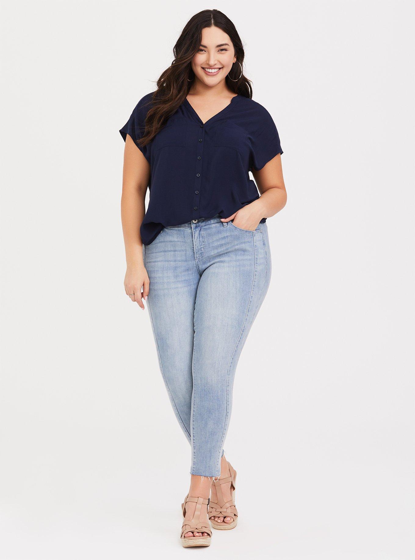 Plus Size Challis Dolman Pullover Top, NAVY, alternate