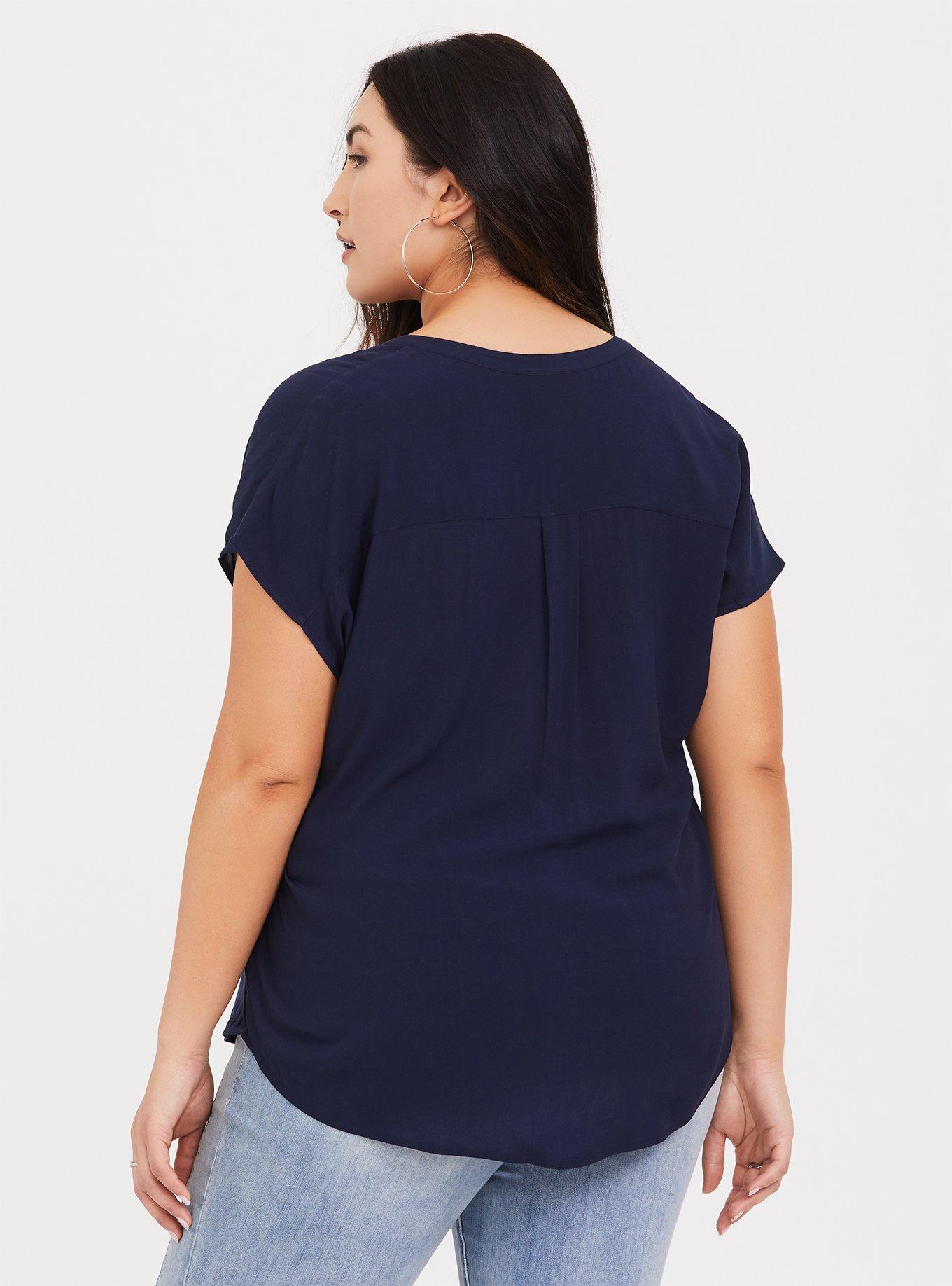 Plus Size Challis Dolman Pullover Top, NAVY, alternate