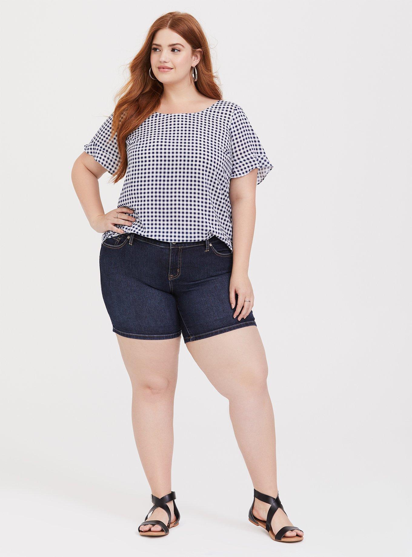 Plus Size - Gingham Ruffle Challis Blouse - Torrid