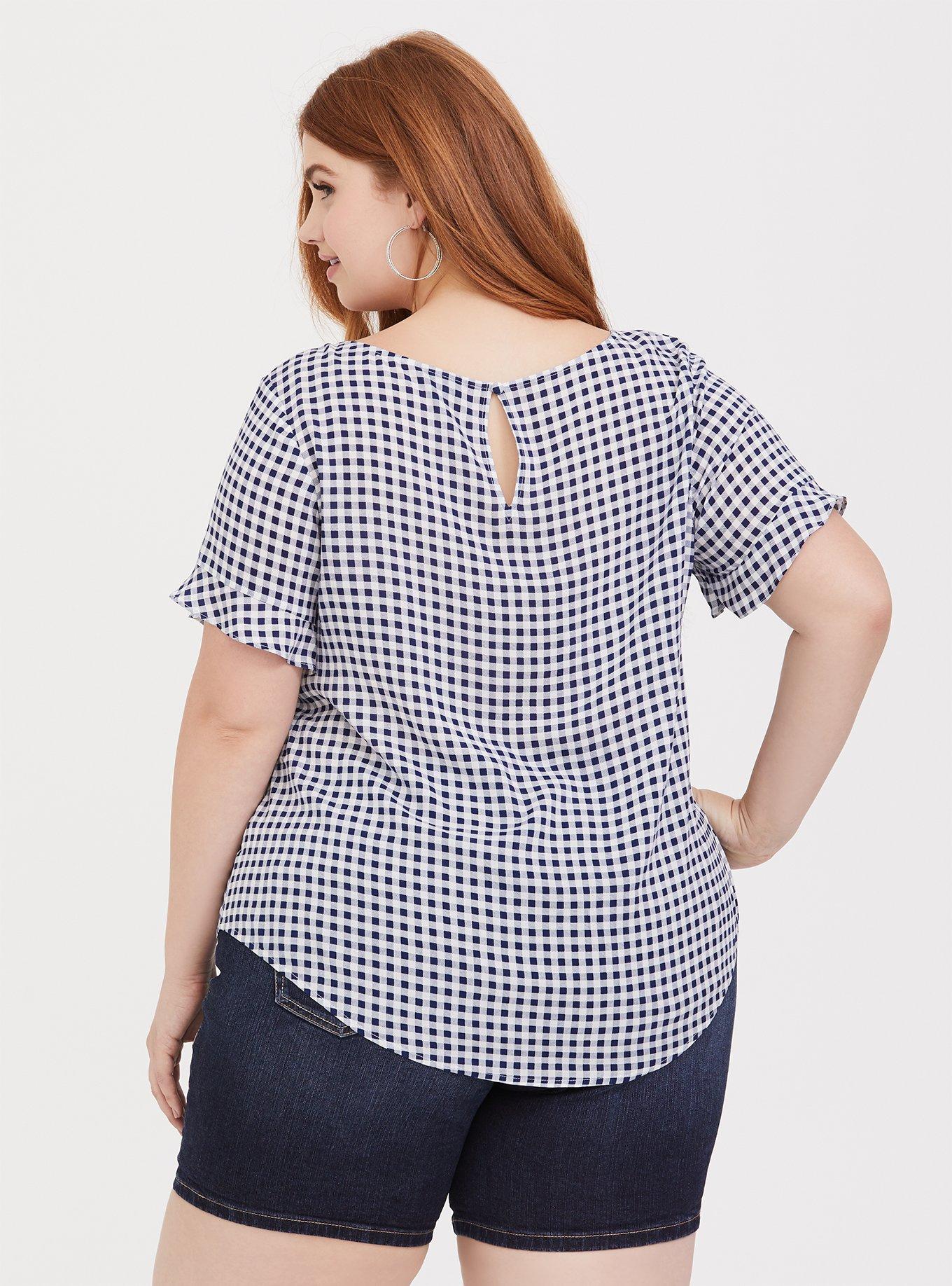 Plus Size - Gingham Ruffle Challis Blouse - Torrid