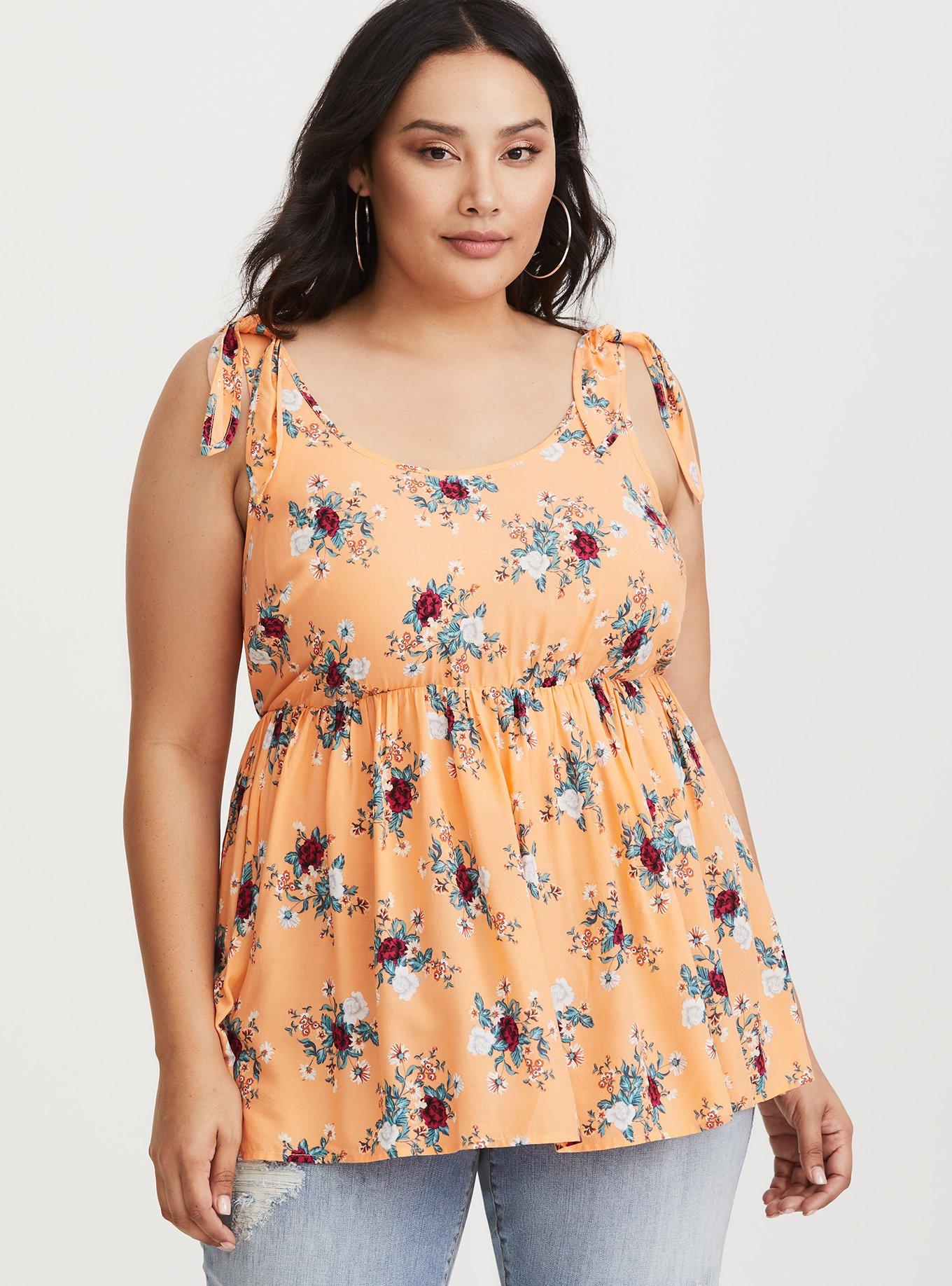Plus Size - Multicolor Floral Challis Tie Strap Babydoll Top - Torrid
