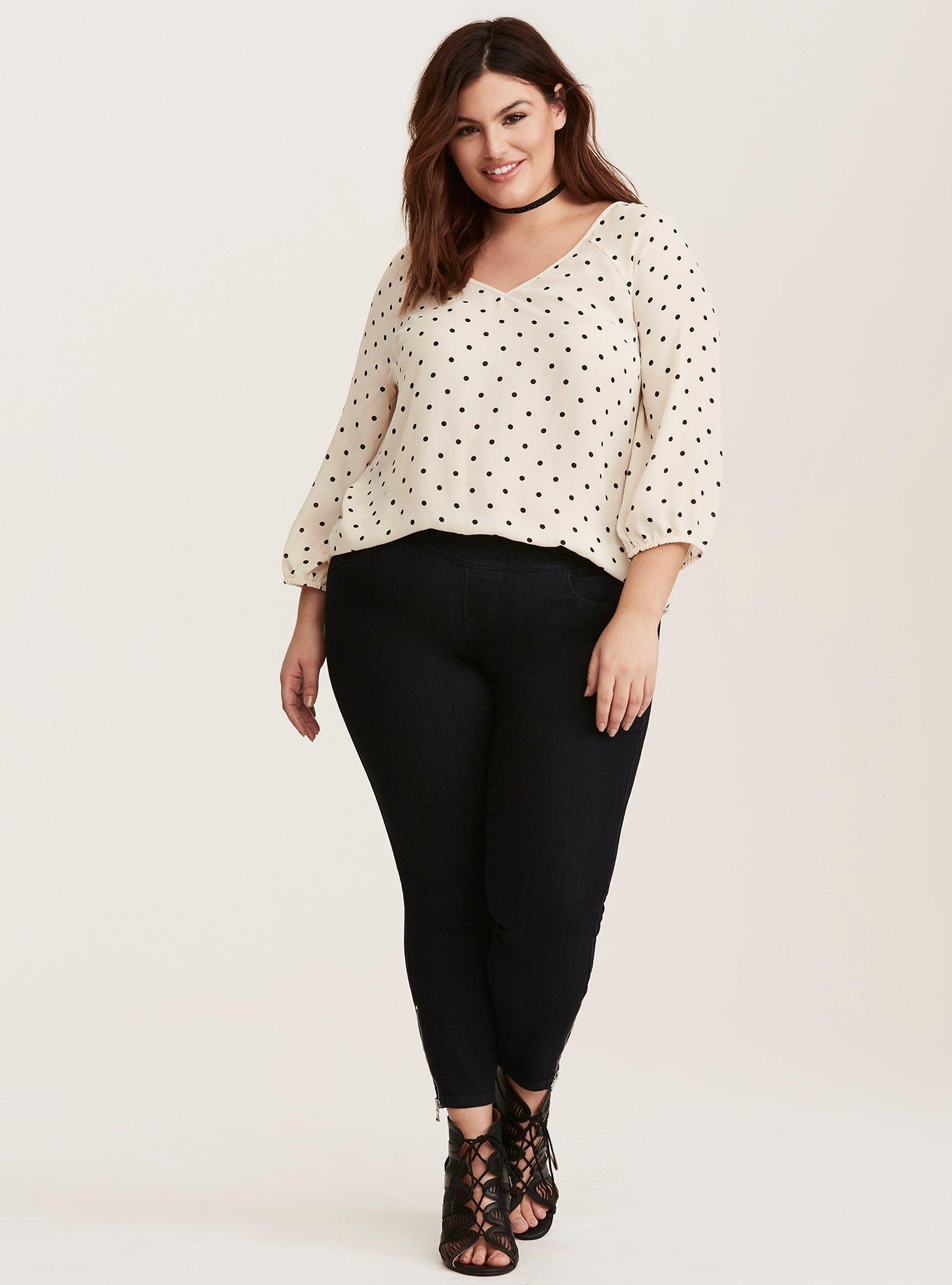 Plus Size - Ivory Polka Dot Georgette Blouse - Torrid