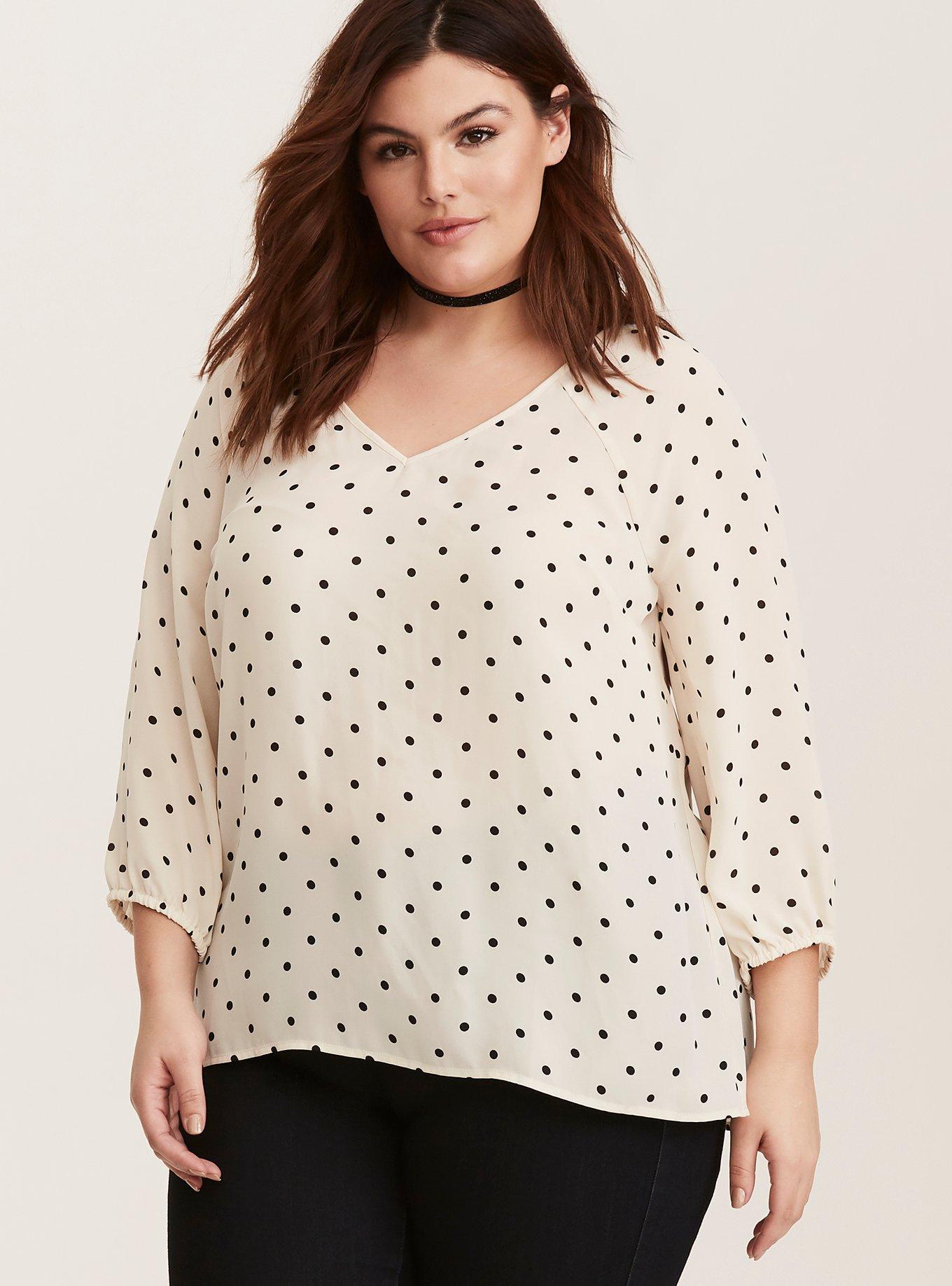 Torrid Size 3 Women's Sheer Pullover Top/black Polka Dots Light