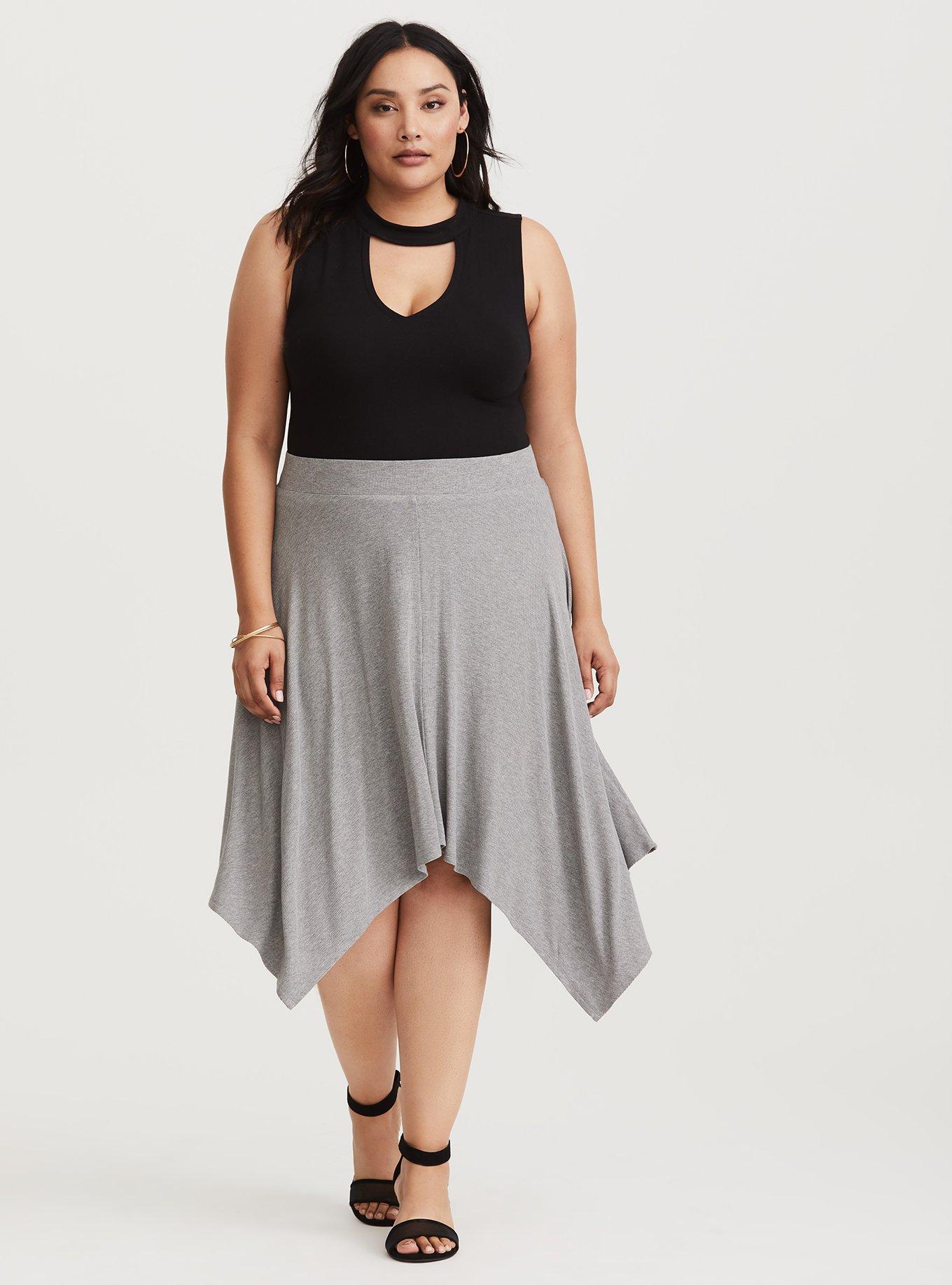 Plus Size - Grey Ribbed Knit Midi Skirt - Torrid
