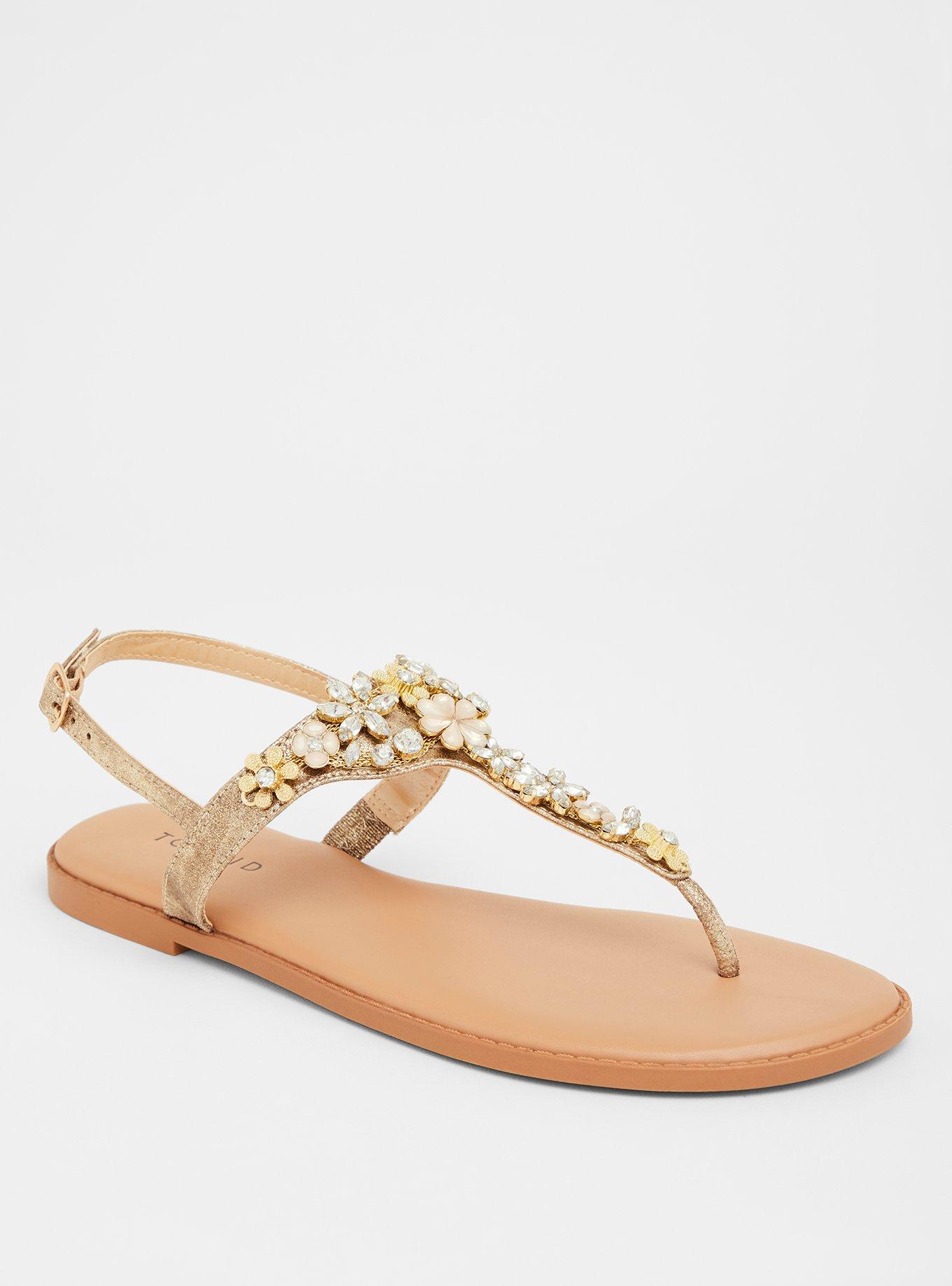 Plus Size - Gold Rhinestone T-Strap Sandal (Wide Width) - Torrid