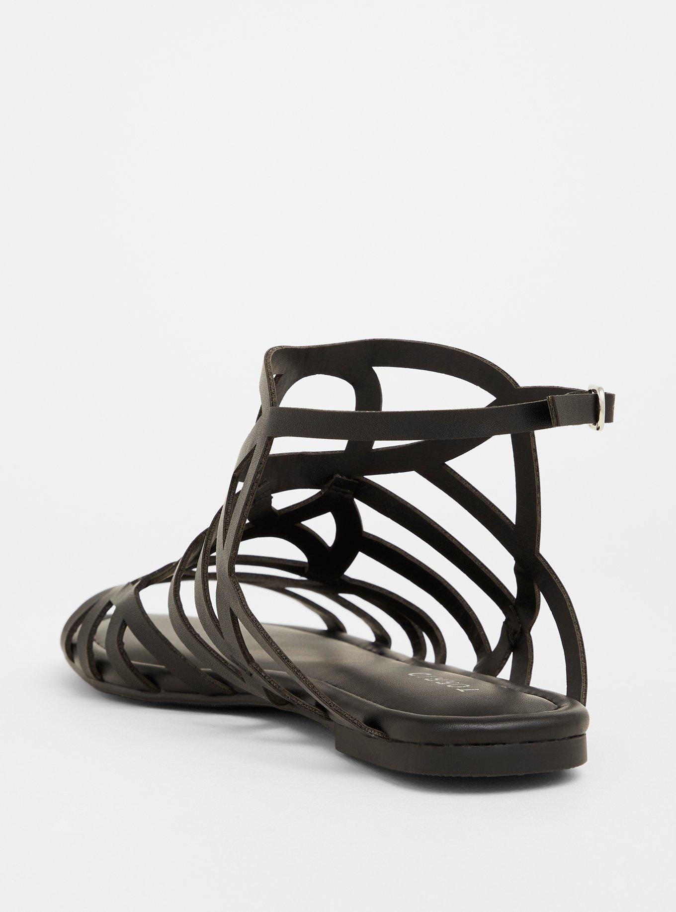 Plus Size Geometric Gladiator Sandal (WW), BLACK, alternate