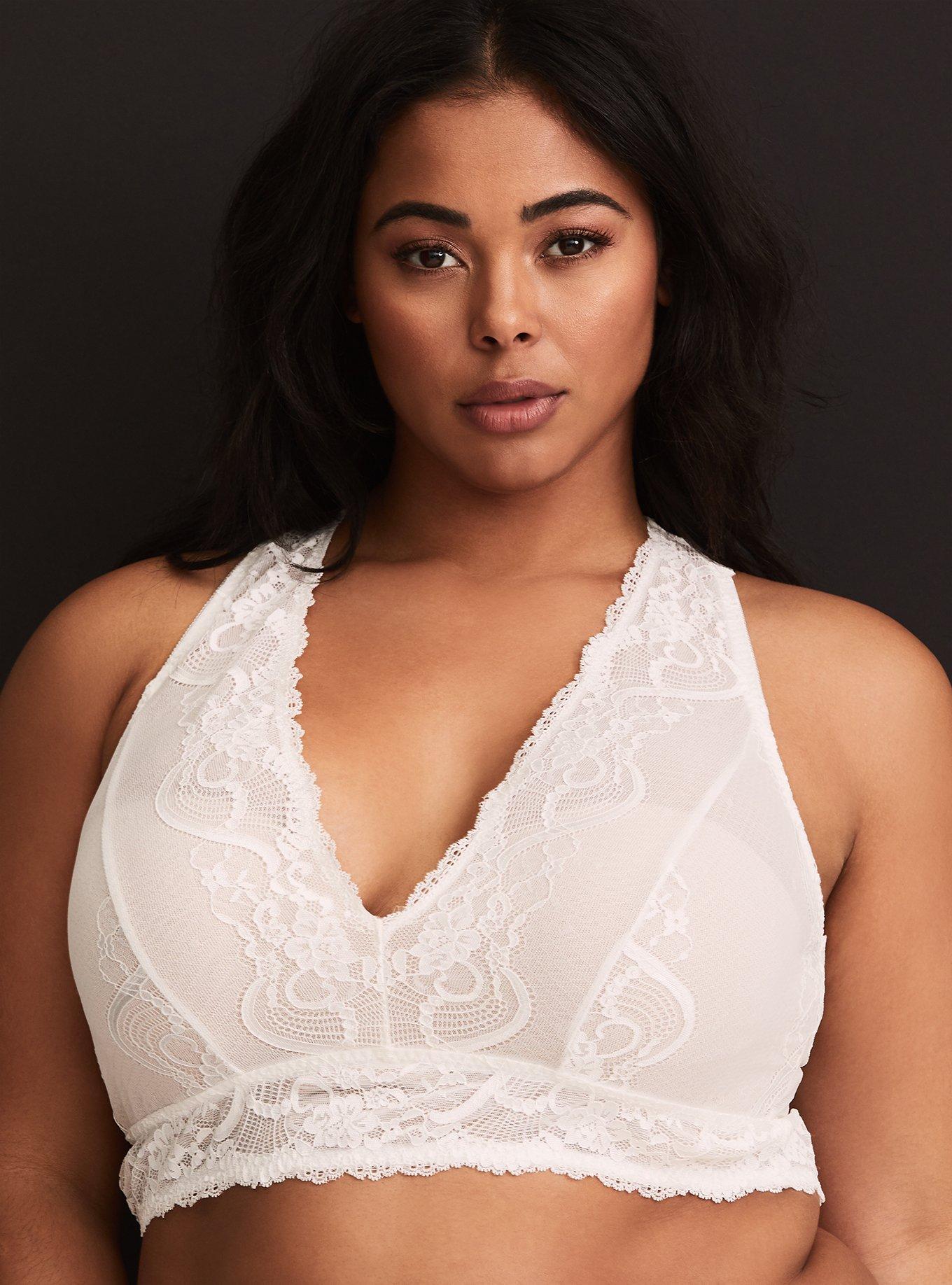 Plus size white cheap lace bralette