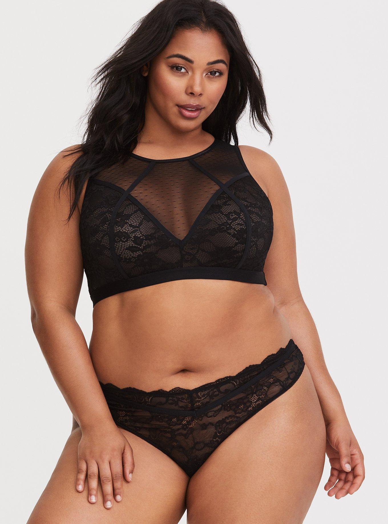 Lace And Mesh High Neck Bralette, , alternate