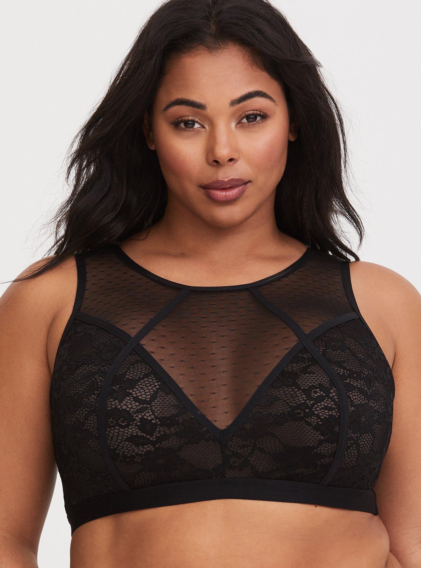 Lace And Mesh High Neck Bralette, , hi-res
