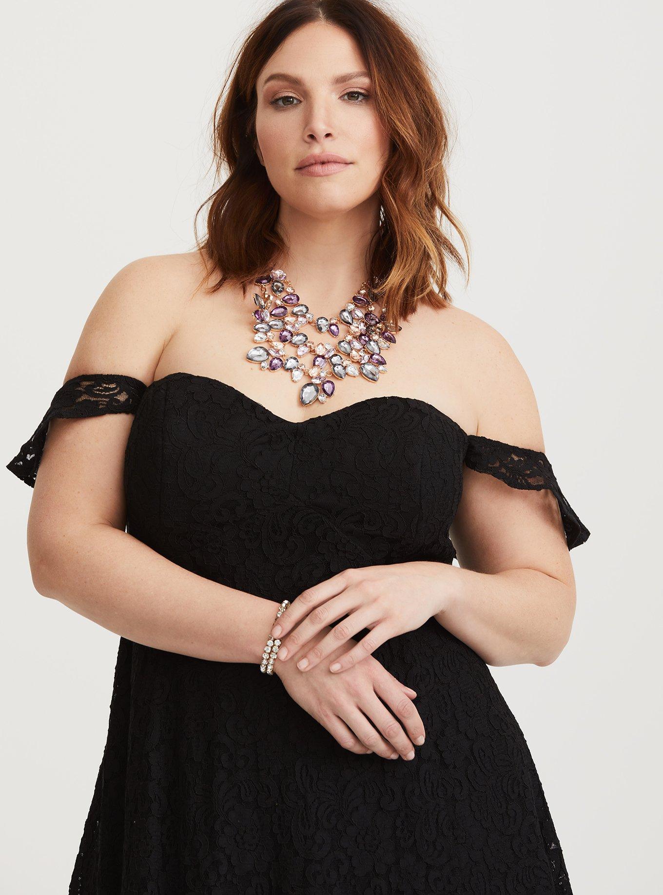 Plus Size Special Occasion Black Lace Midi Dress, DEEP BLACK, alternate