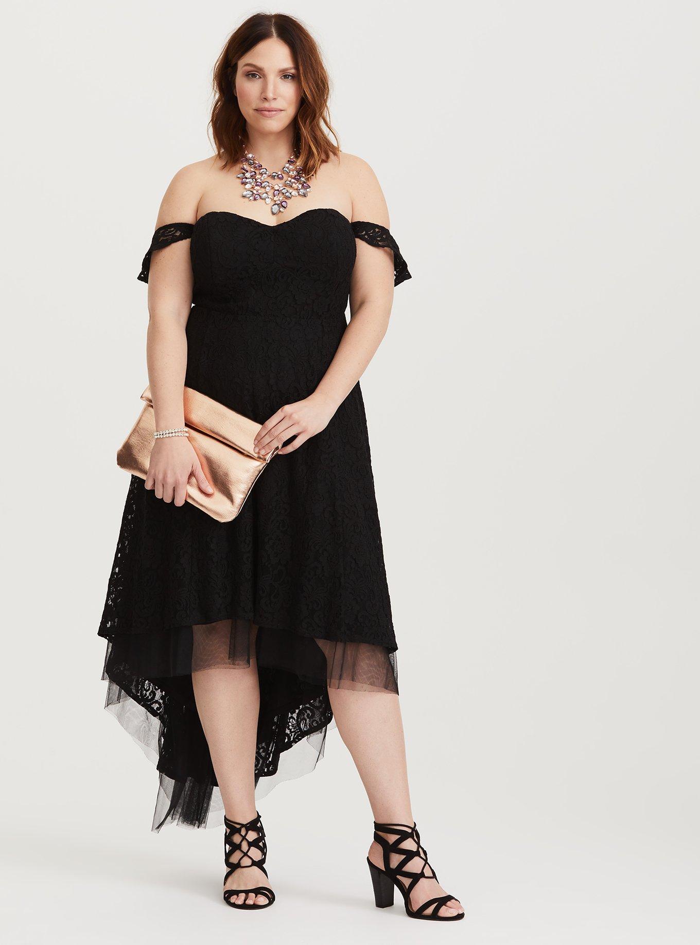 Plus Size Special Occasion Black Lace Midi Dress, , hi-res