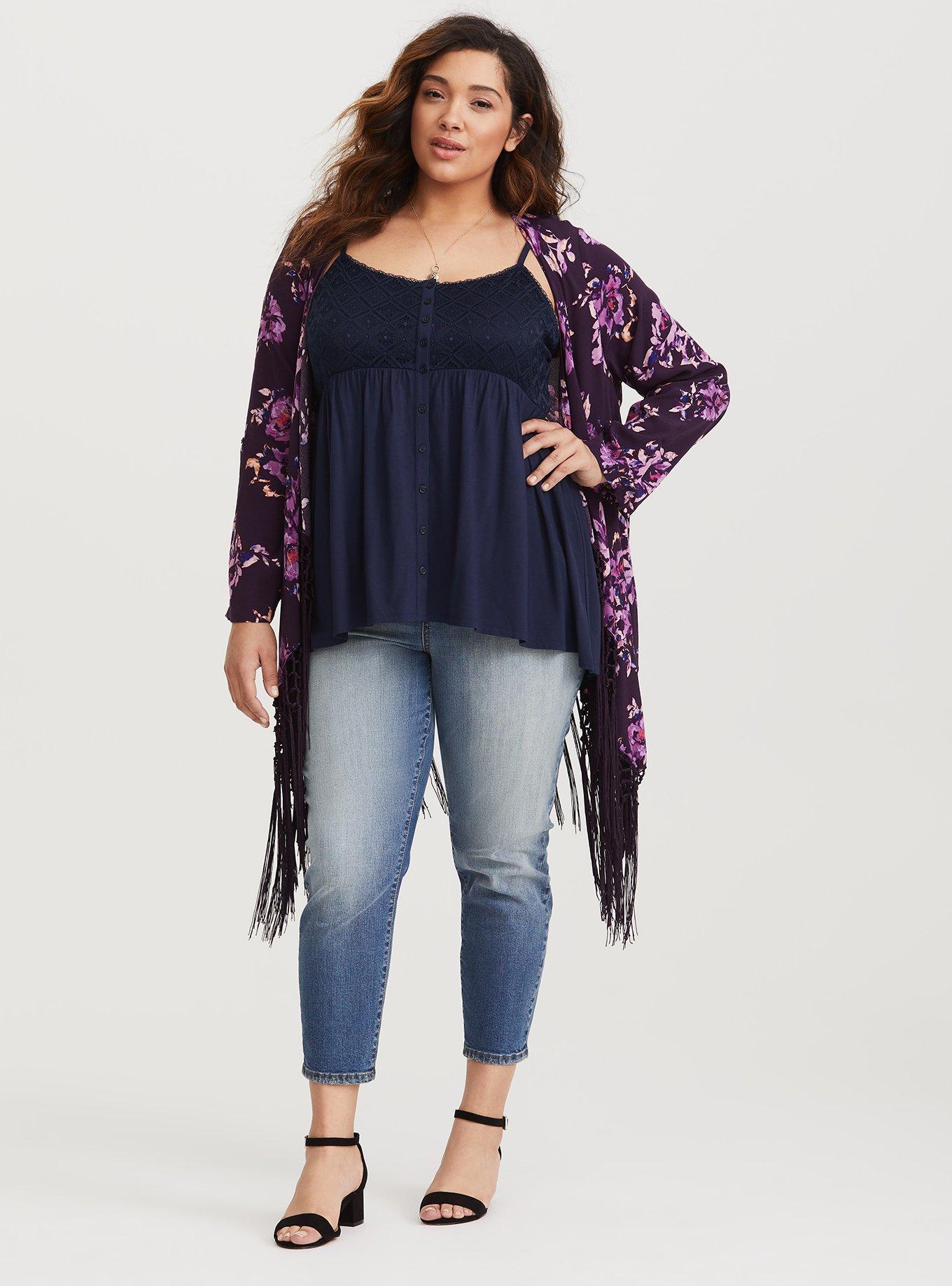 Plus Size Navy Lace Yoke Babydoll, NAVY, alternate