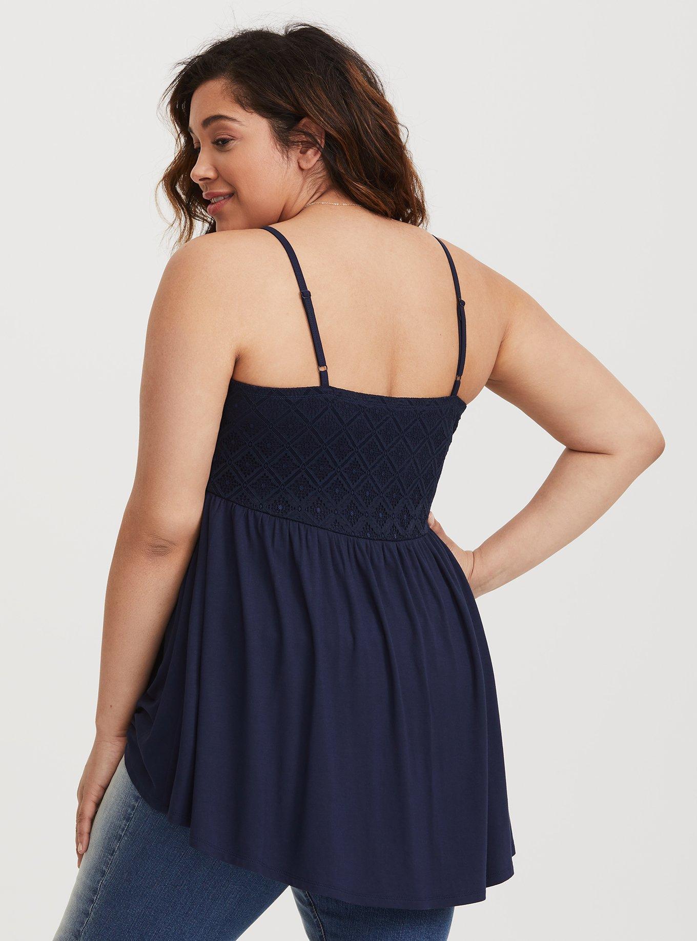 Plus Size Navy Lace Yoke Babydoll, NAVY, alternate