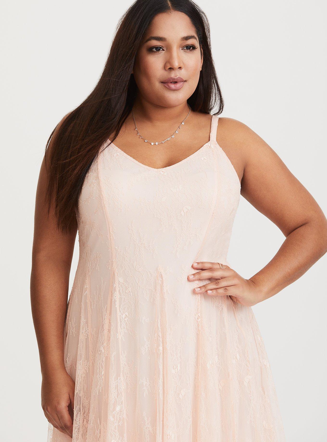 Plus Size - Blush Pink Lace Trapeze Midi Dress - Torrid