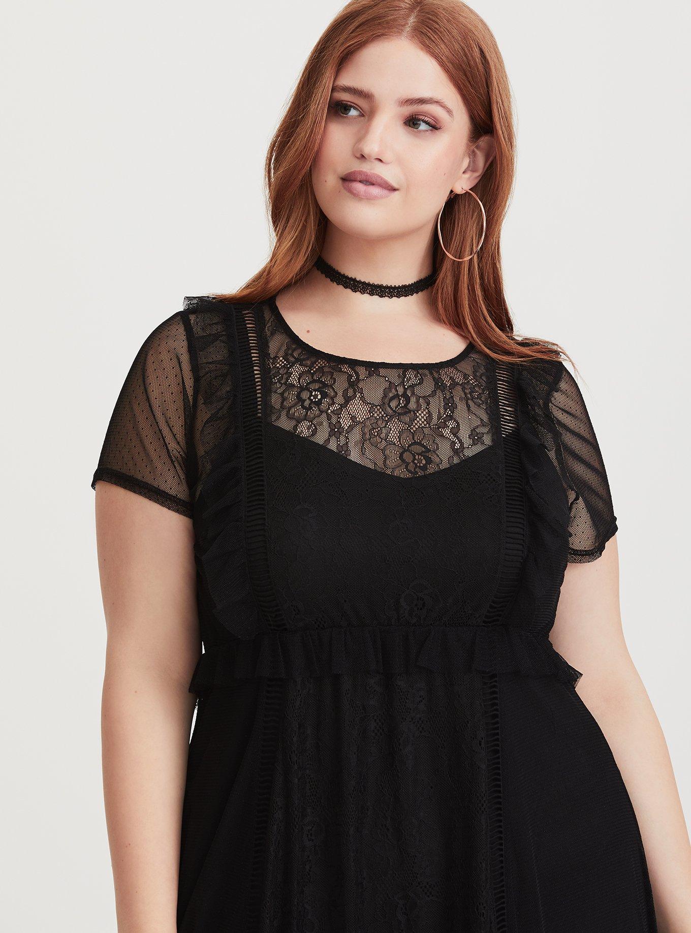 Plus Size - Runway Collection - Black Lace & Mesh Maxi Dress (Short ...