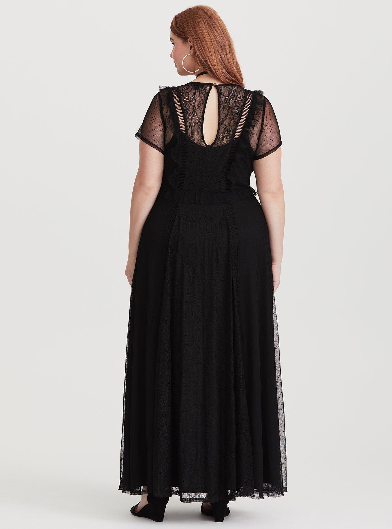 Runway Collection - Black Lace & Mesh Maxi Dress (Short Inseam Now Available), DEEP BLACK, alternate