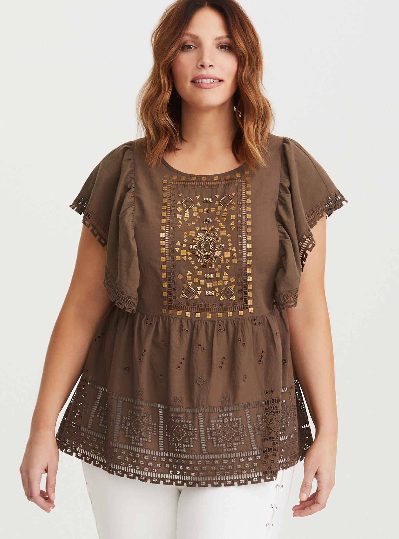 Plus Size Runway Collection Embellished Voile Peasant Blouse Torrid