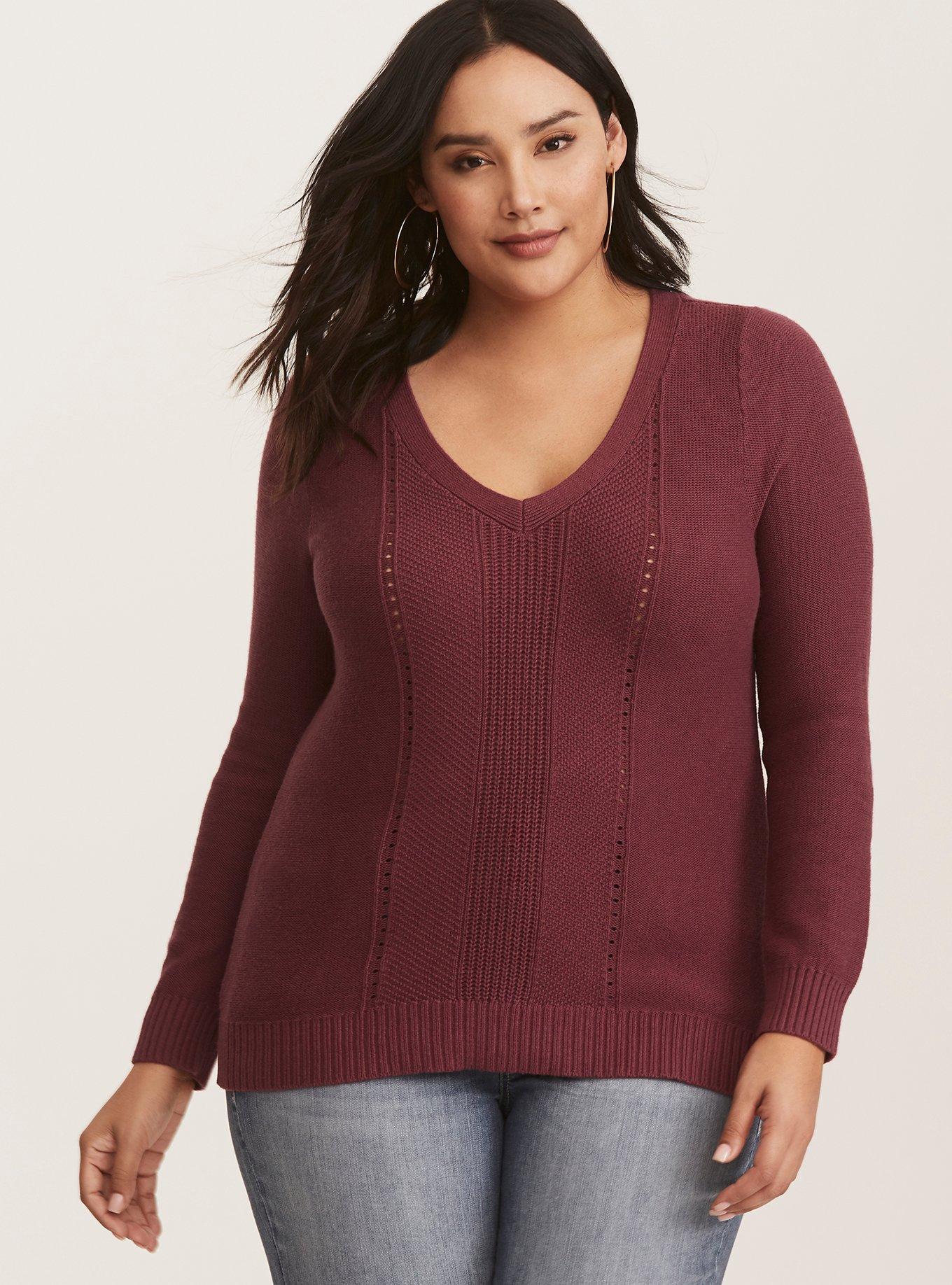 Plus Size - Burgundy V-Neck Pullover Sweater - Torrid