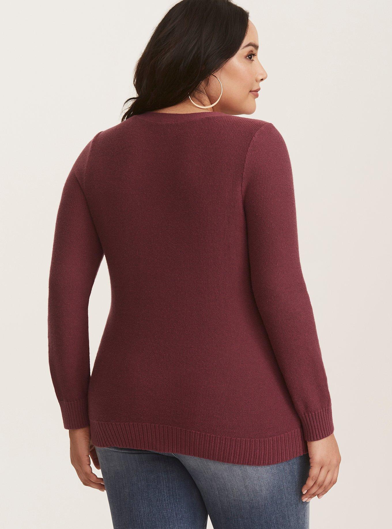 Plus Size Burgundy V Neck Pullover Sweater Torrid
