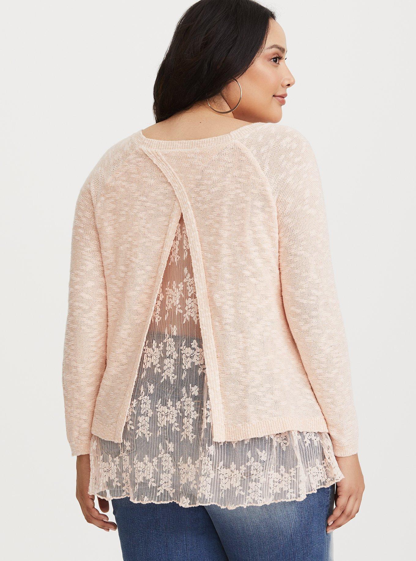 Plus Size Blush Split Back Knit Sweater, NONEC, alternate